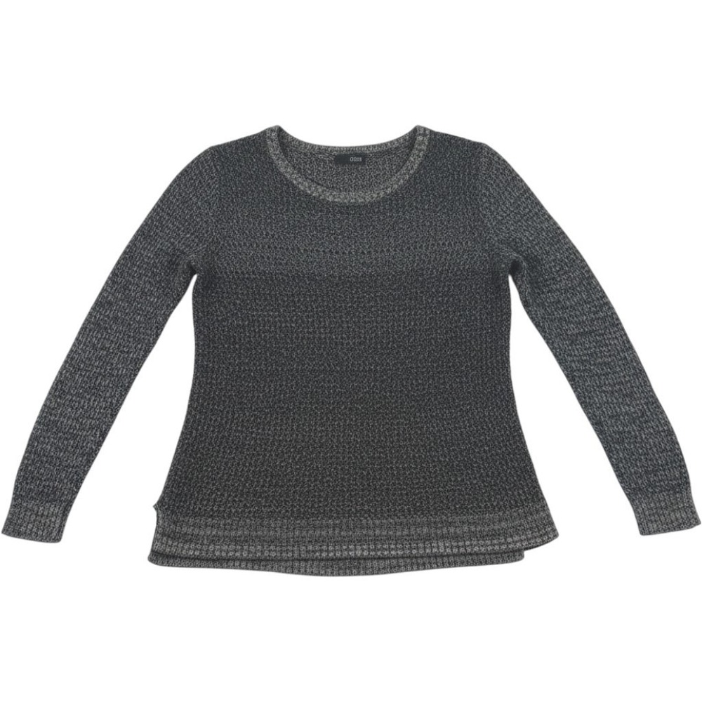 a.n.a Women's Black Gray Marled Knit Scoop Neck Long Sleeve Sweater M